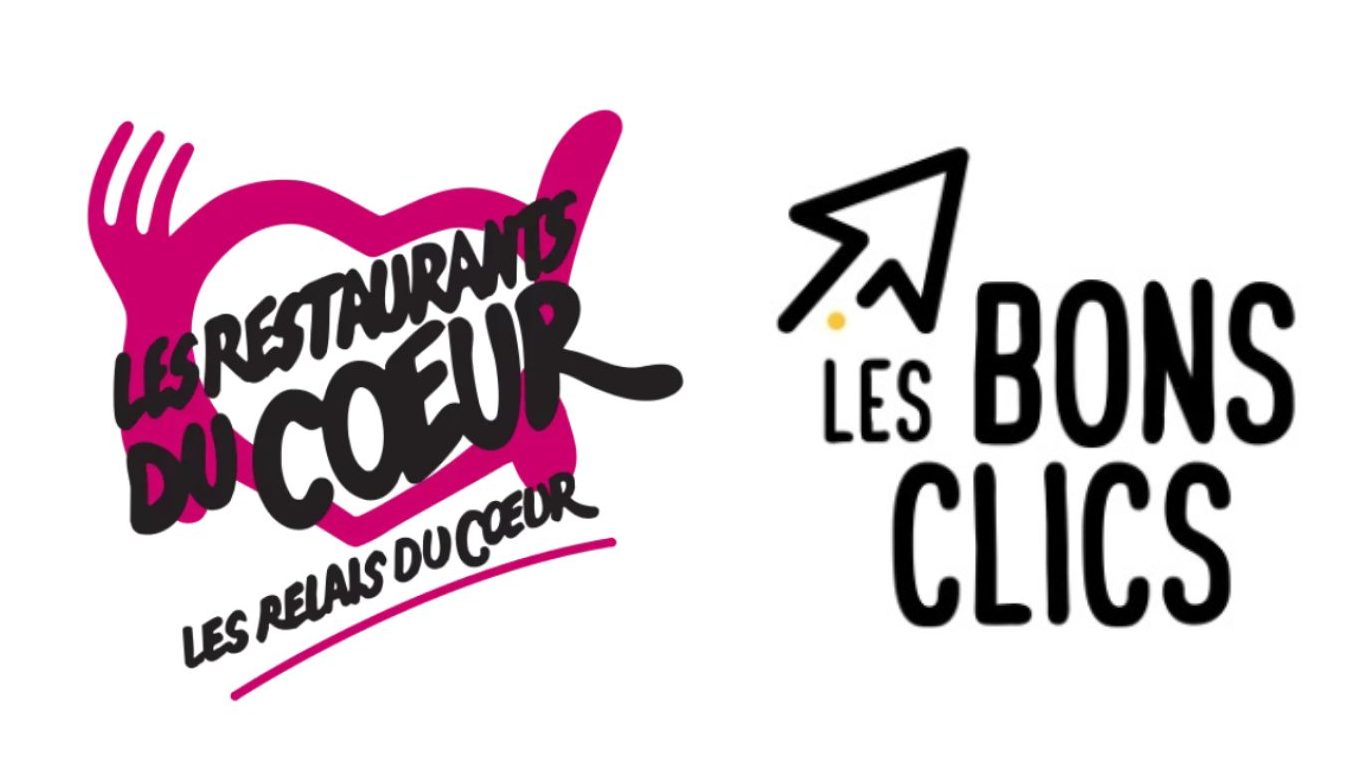 Logo des Restos du Coeur et logo Les Bons Clics